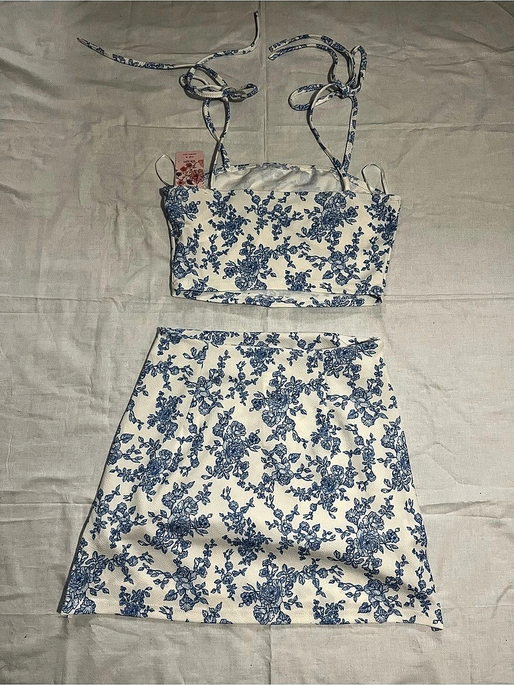 SHEIN Floral Skirt Set in White & Blue Size Small NWT